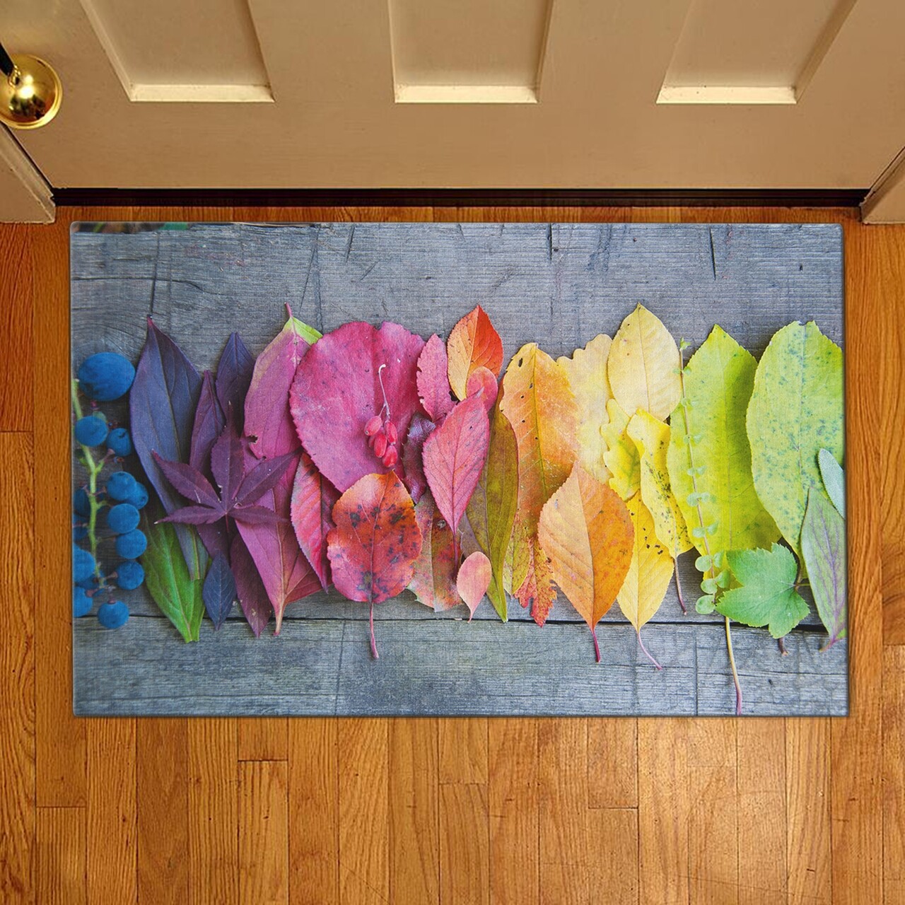 Rainbow leaves Bejárati szőnyeg, Casberg, 38x58 cm, poliészter, színes