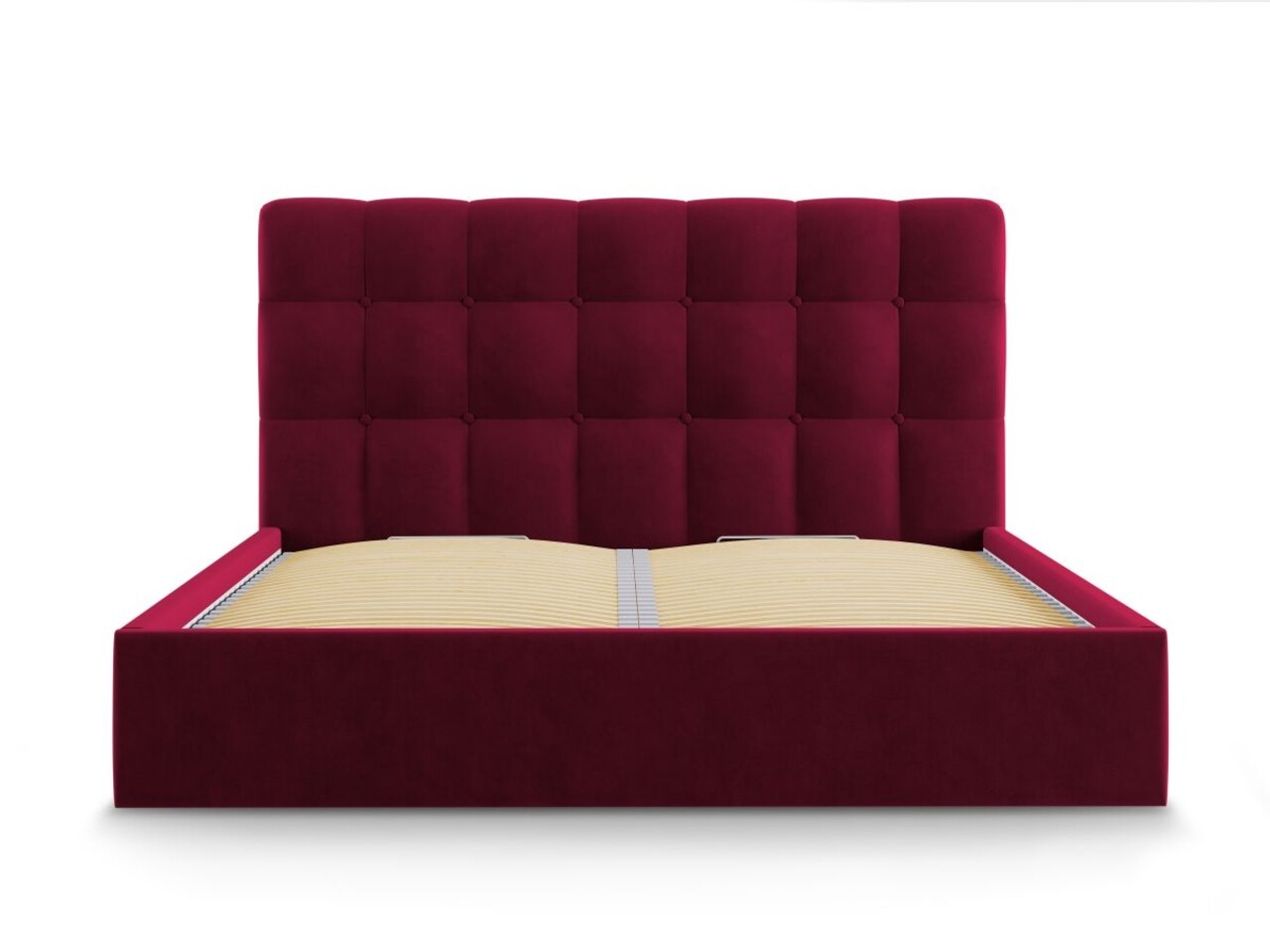 Nerin Burgundy Kárpitozott ágy Felnyitható ágyráccsal és Tárolóládával, Mazzini Sofas, 160x200 Cm, Bársony, Bordó