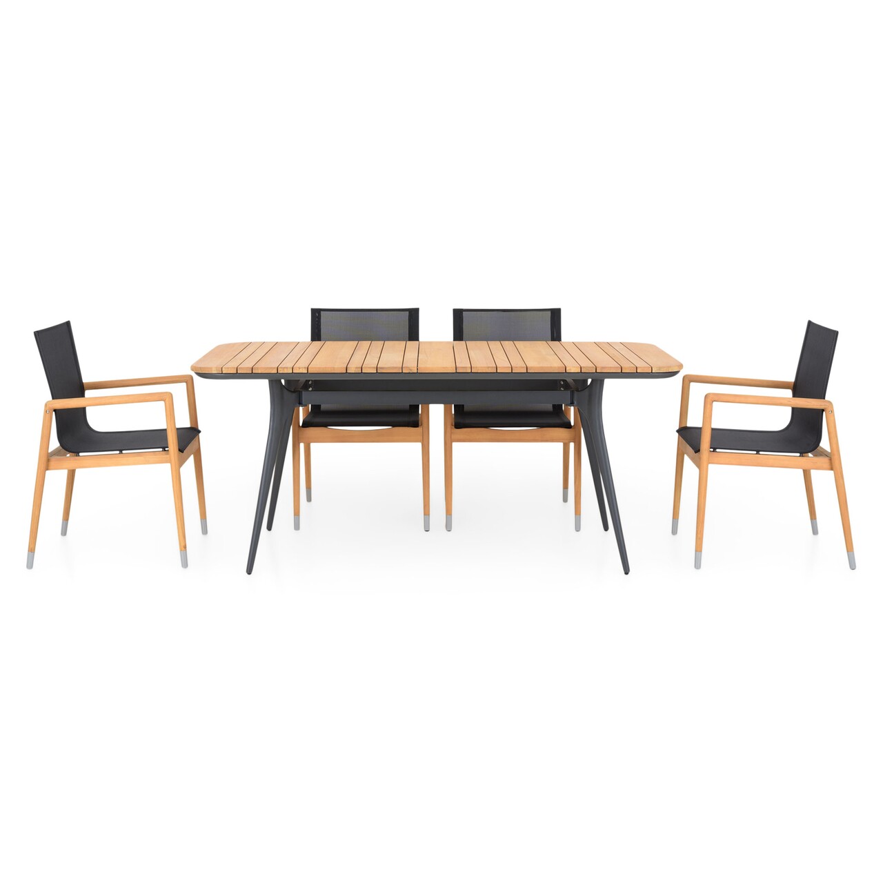 Menorca Kerti/terasz bútor szett, 4 szék és asztal, alumínium, természetes/fekete
