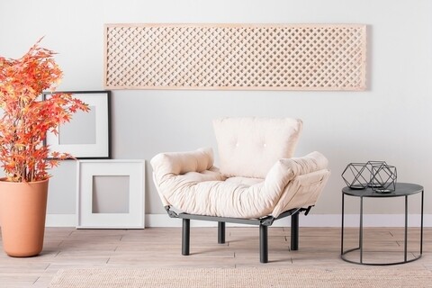 Nitta Egyszemélyes kihúzható fotel, Futon, 135x70 cm, fém, krém