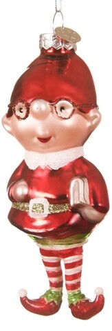 Elf w hat red, Decoris Díszgömb, 5.1x5.1x13.3 cm, üveg, színes