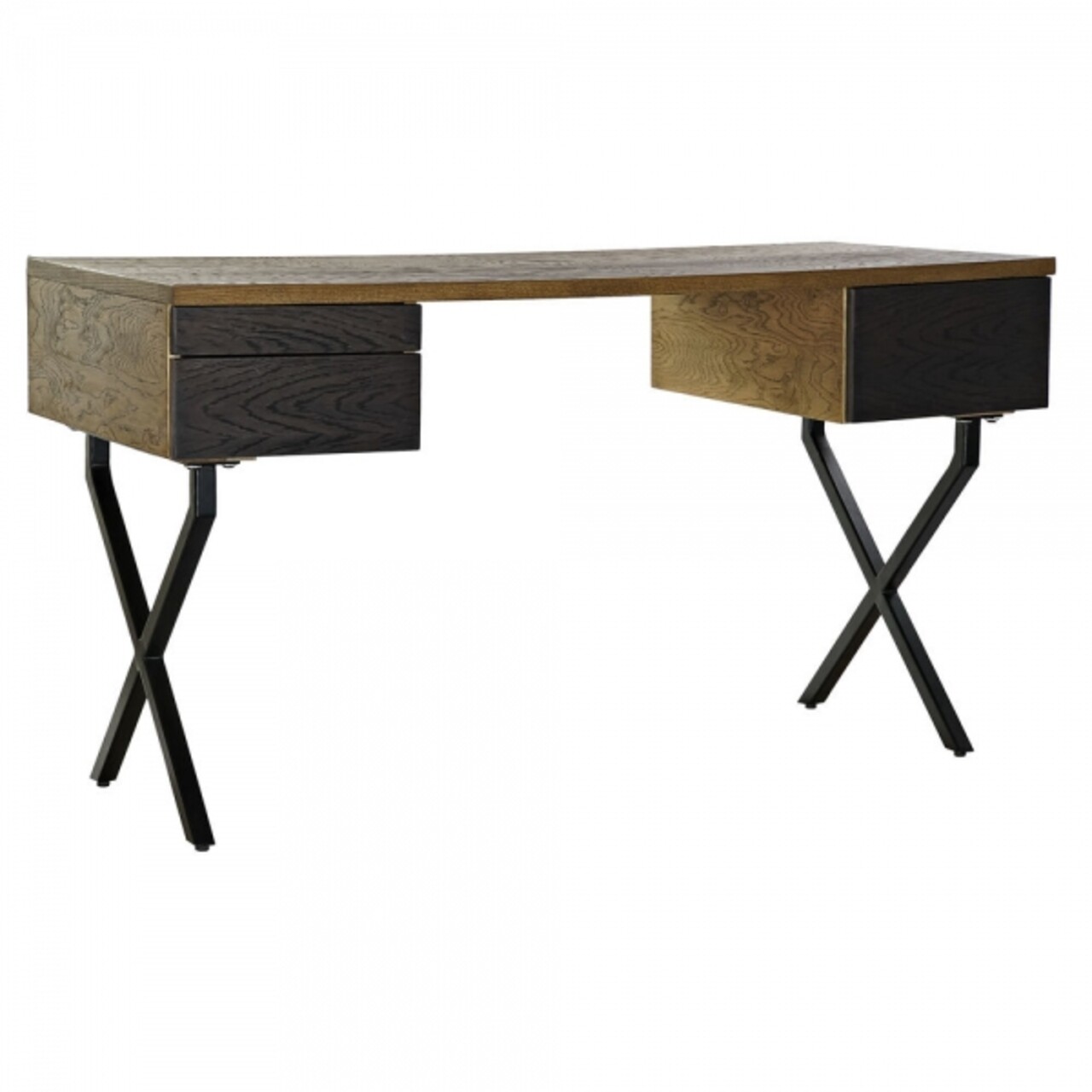 DKD Home Decor Íróasztal, 140 x 60 x 77 cm, tölgyfa/fém, barna/fekete