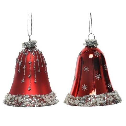 2 db Bell gömb, Decoris, 6,5x8 cm, üveg, piros