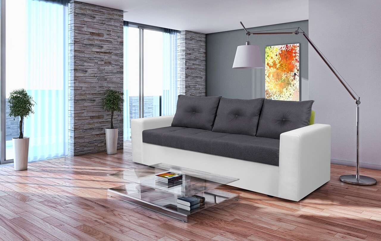 Bedora toledo kihúzható kanapé, 226x90x86 cm, tárolóládával, fehér/antracit