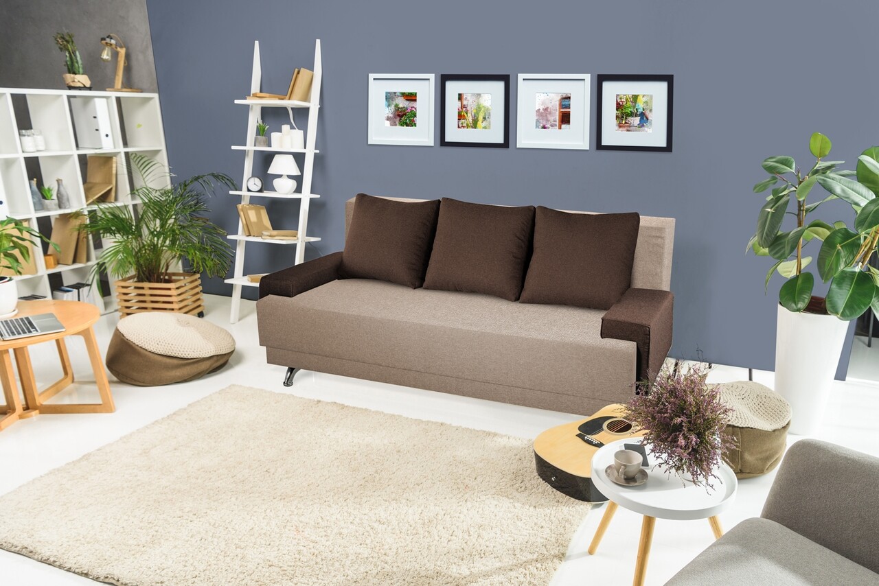 Roma Kihúzható kanapé Beige Dark Chocolate 205x90x86 cm + tárolóládával