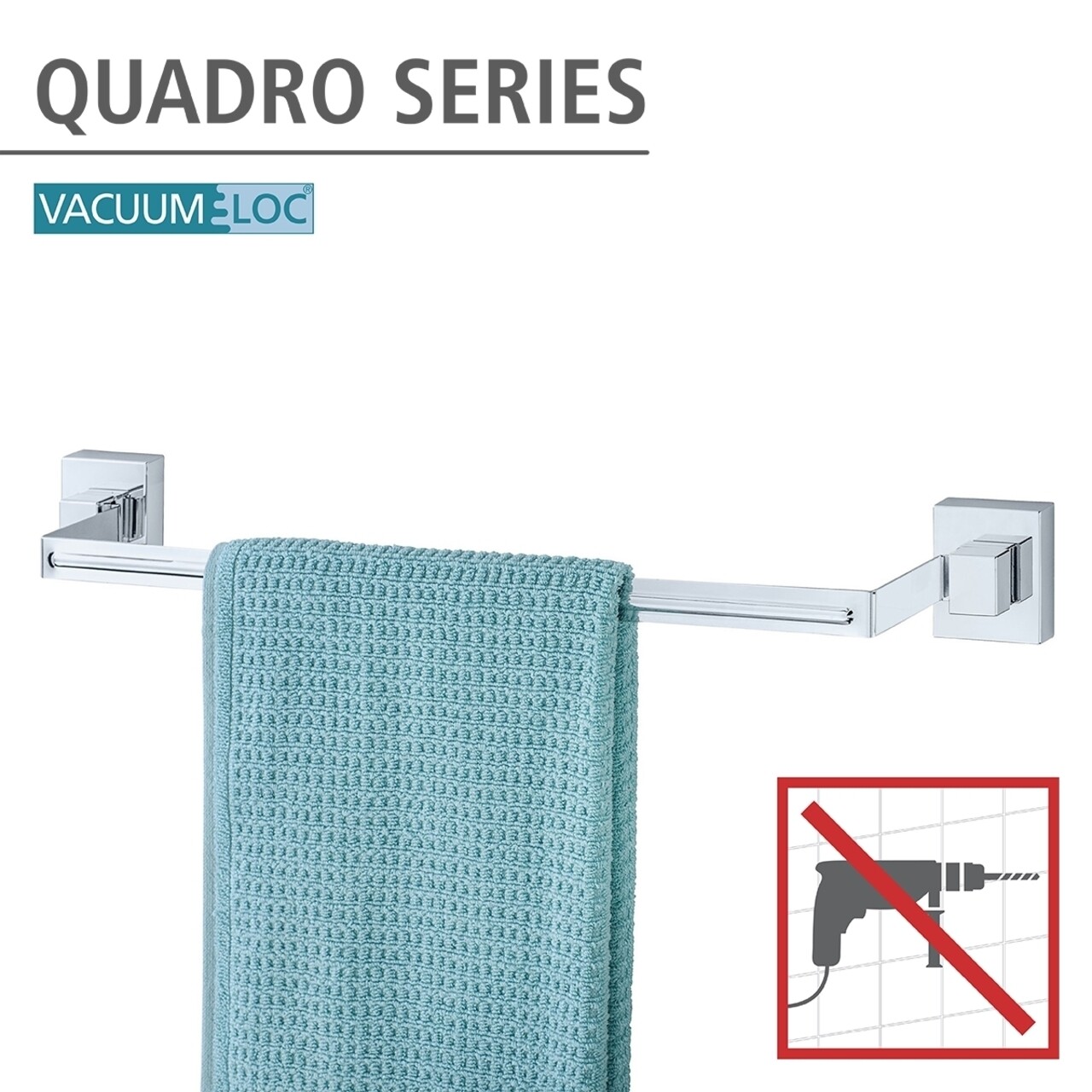 Törölközőtartó, Wenko, Uno Quadro Vacuum-Loc®, 60,5 X 6 X 5 Cm, Rozsdamentes Acél / Műanyag