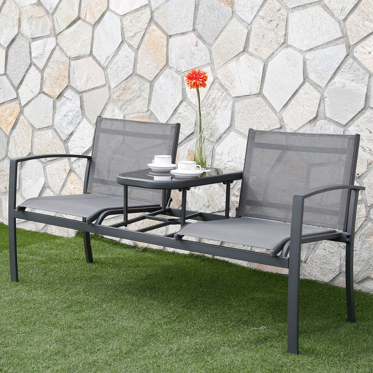 Argos Kerti terasz/bútor szett, kanapé + asztalka, L.145.5 l.61.5 H.74.5 cm, acél, szürke
