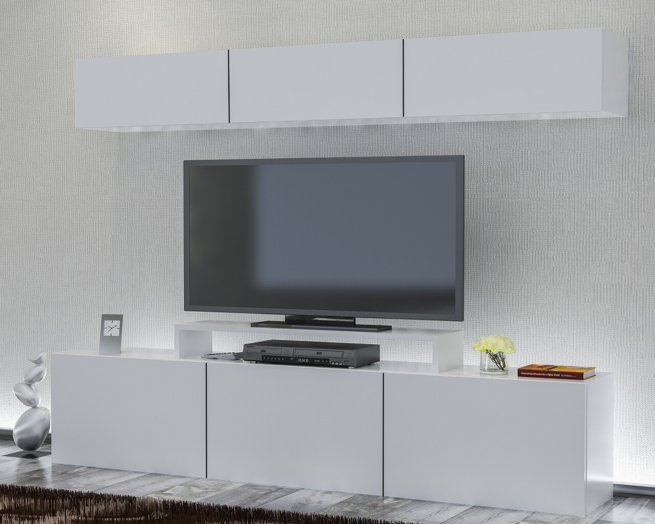 Line tv komód polccal, decorotika, 180x37.4x40 cm, fehér
