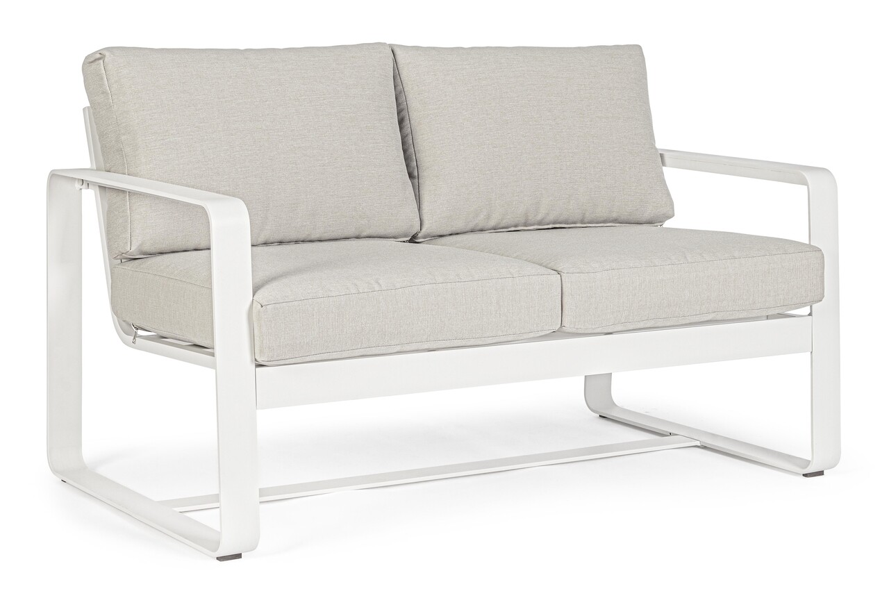 Merrigan Kerti/terasz kétszemélyes kanapé, Bizzotto, 134 x 78 x 84 cm, alumínium/ofelin szövet, fehér