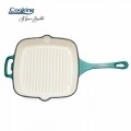 Zománcozott grill serpenyő, Cooking by Heinner, 26,5 x 26,5 x 5 cm, öntöttvas, bézs és kék
