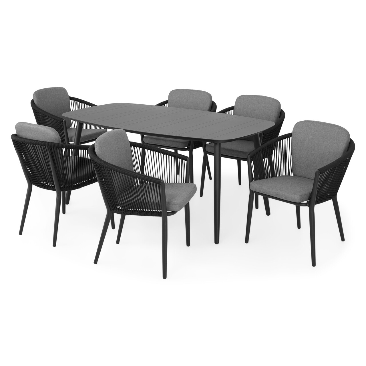 Maison orso 6 db szék és asztal, alumínium, fekete/szürke