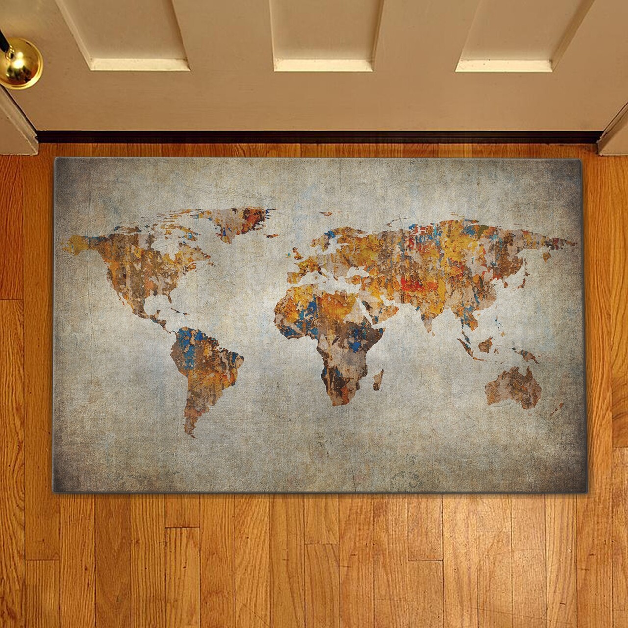 World map Bejárati szőnyeg, Casberg, 38x58 cm, poliészter,szürke