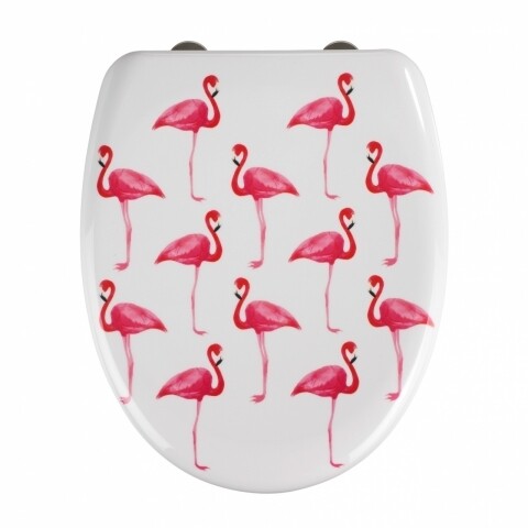 WC-fedél automatikus leeresztő rendszerrel Flamingo, Wenko, 45 x 38 cm, duroplast, fehér / rózsaszín