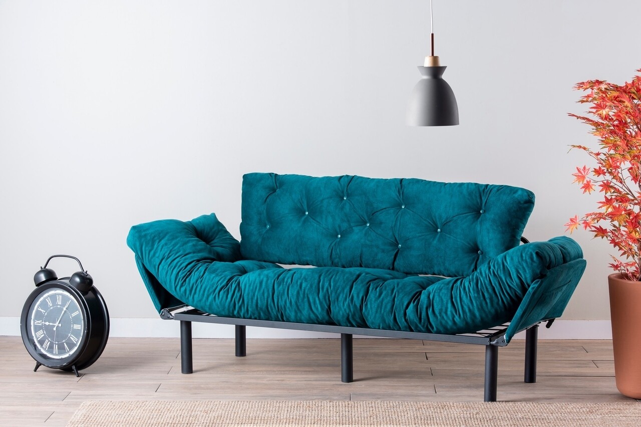 Nitta Triple Kihúzható kanapé, Futon, 3 személyes, 225x70 cm, fém, zöld