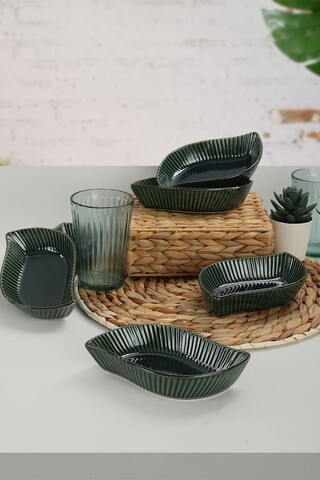 6db-os tálka snackekhez/szószokhoz Emerald Relief Leaf, Keramika, 132 ml, kerámia, fekete