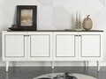 Ravenna White Tálalószekrény, Talon, 180 x 40 x 76 cm, fehér/aranyszín/fekete