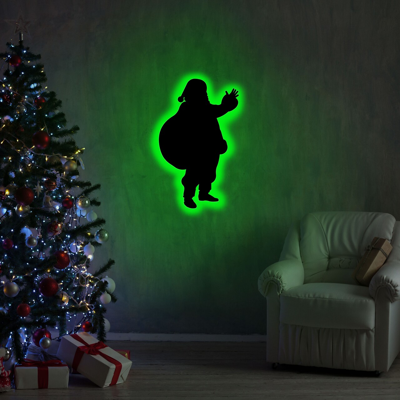 Santa Claus 2 Fali lámpa, Neon Graph, 32x52 cm, zöld