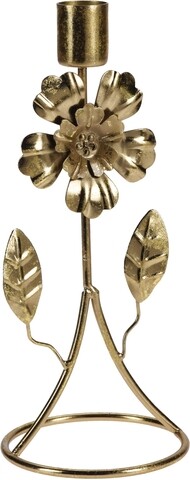 Virágos gyertyatartó, 8x8x20,5 cm, fém, arany