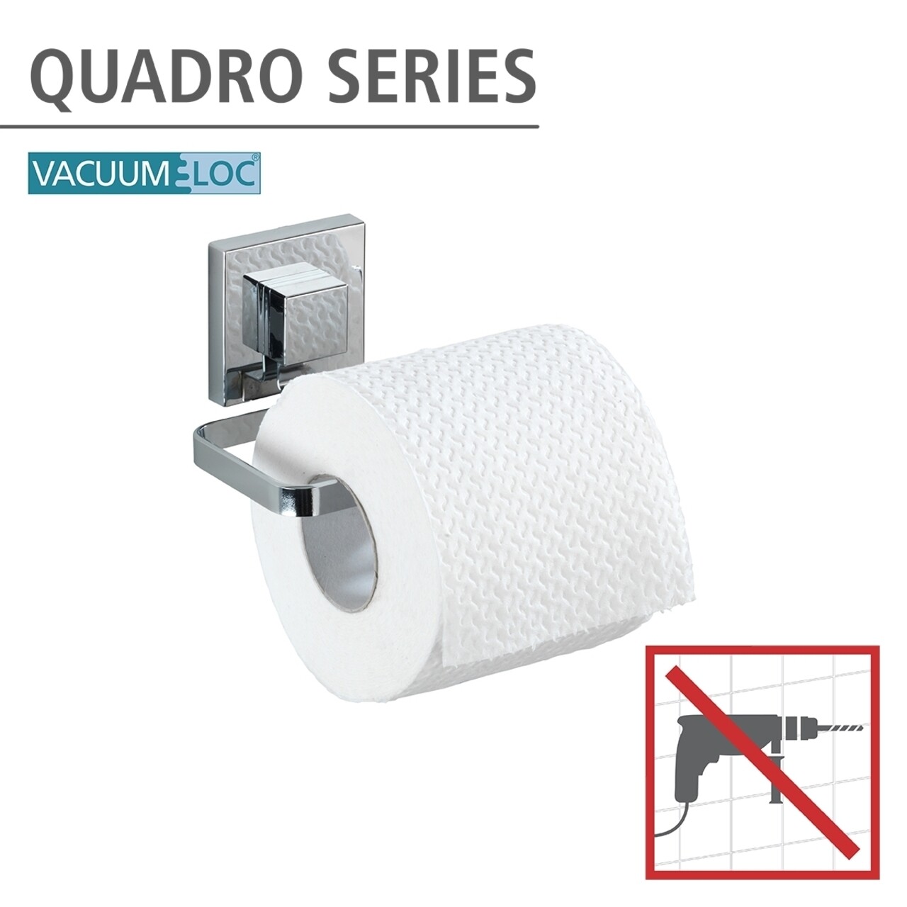 WC-papír Tartó, Wenko, Quadro Vacuum-Loc®, 14 X 6 X 11 Cm, Rozsdamentes Acél / Műanyag