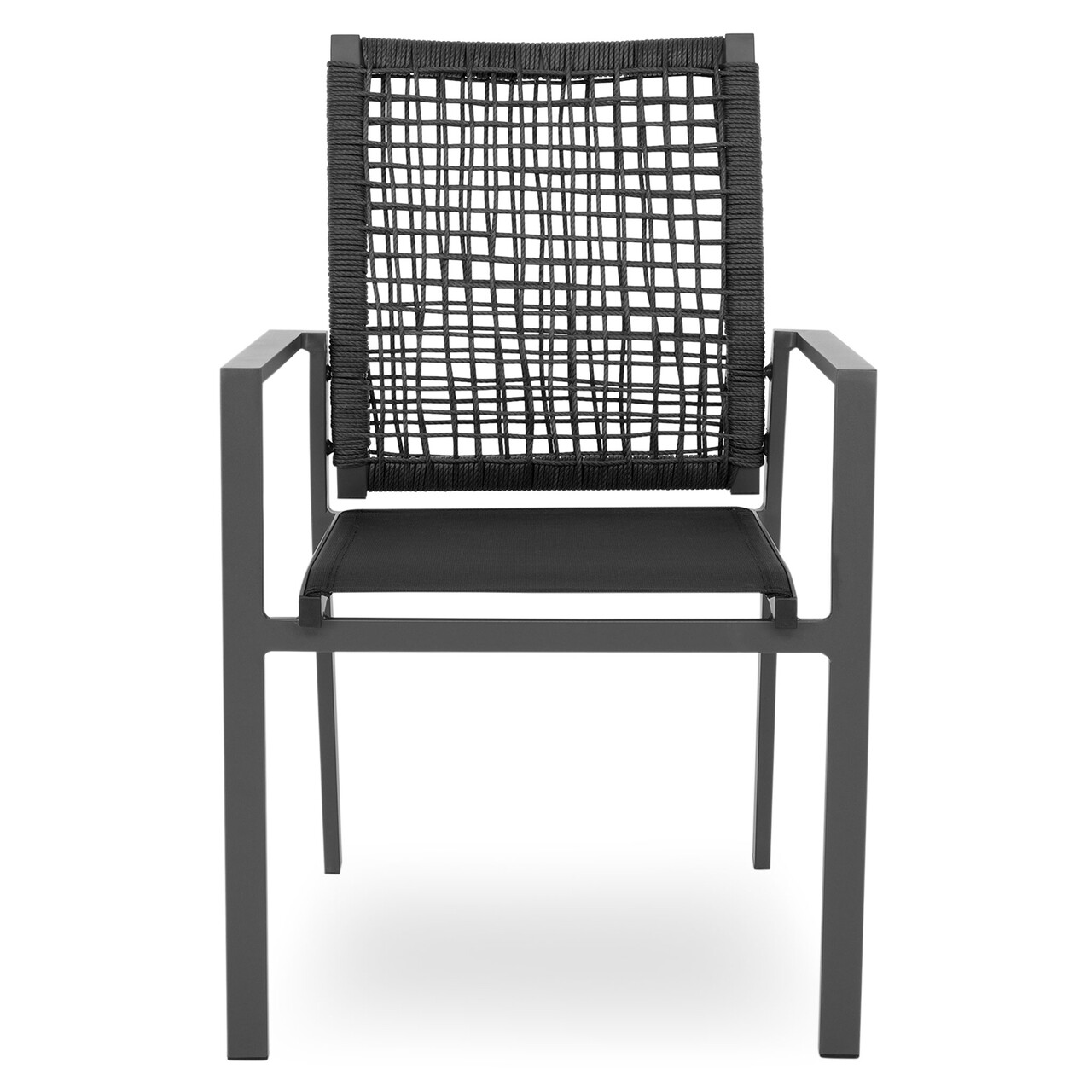 Maison mauro egymásra helyezhető szék, l.56 l.62 h.92, alumínium/szintetikus szál/textil, szürke/fekete