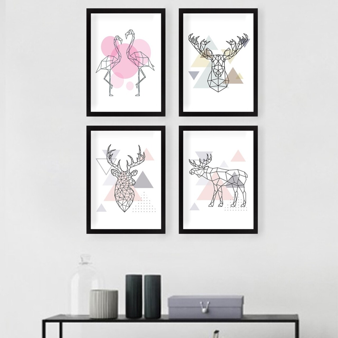 Keretezett poszter szett 4 db-os 24x29 cm Geometric Animals – Wallity