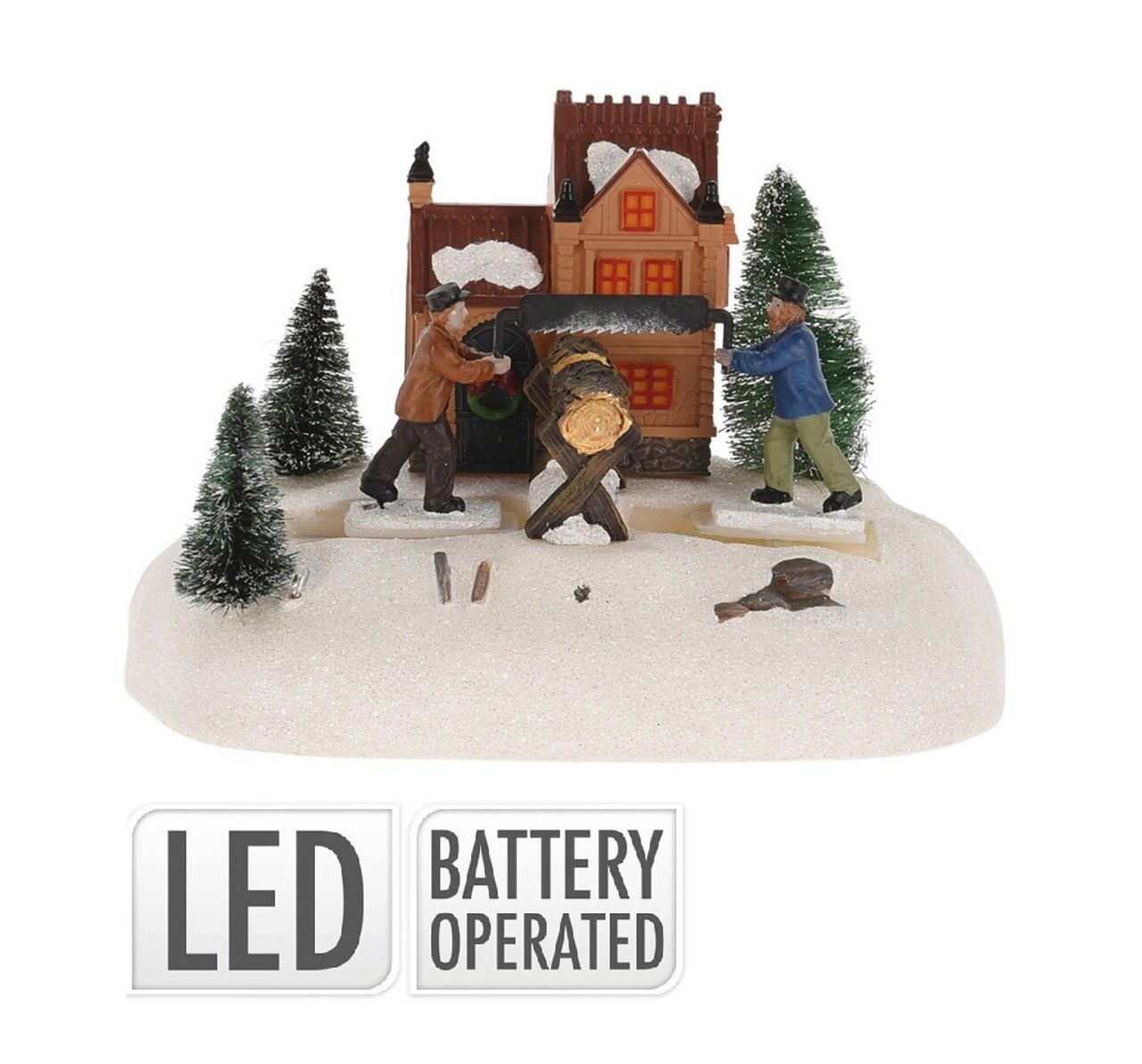 Men cutting wood Fénydekoráció, 20x11.8x13.5 cm, színes