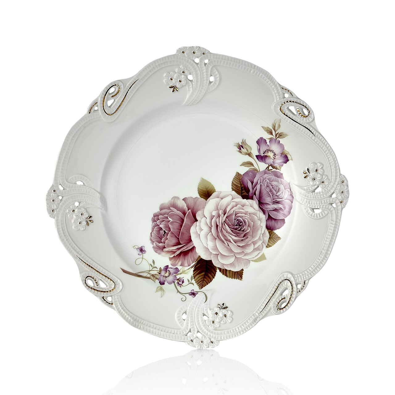 6 db lila dantel tálcás készlet, noble life, ø23,5 cm, porcelán, tarka