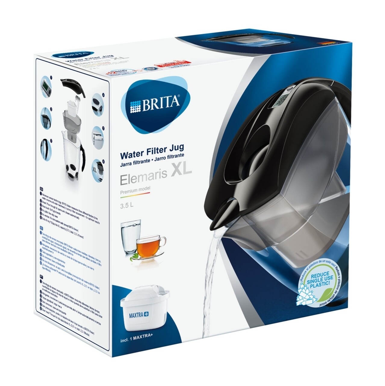 Brita Vízszűrő Palack, Elemaris XL MAXTRA+, Műanyag, 3.5 L, Fekete