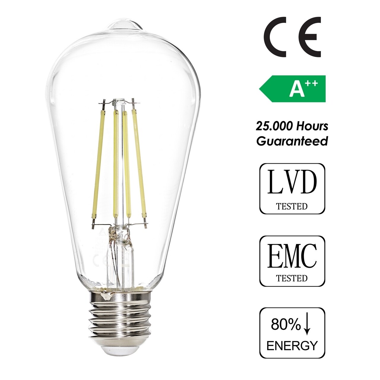 LED Izzó, Zsálya, ST64 - Fehér, 7 W, 6500K, 806 Lm, üveg