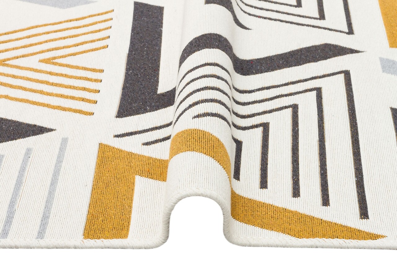 Megfordítható Kilim Szőnyeg, Arya 18 Yellow/Grey, Baketo, 100% újrahasznosított Pamut, 160x230 Cm