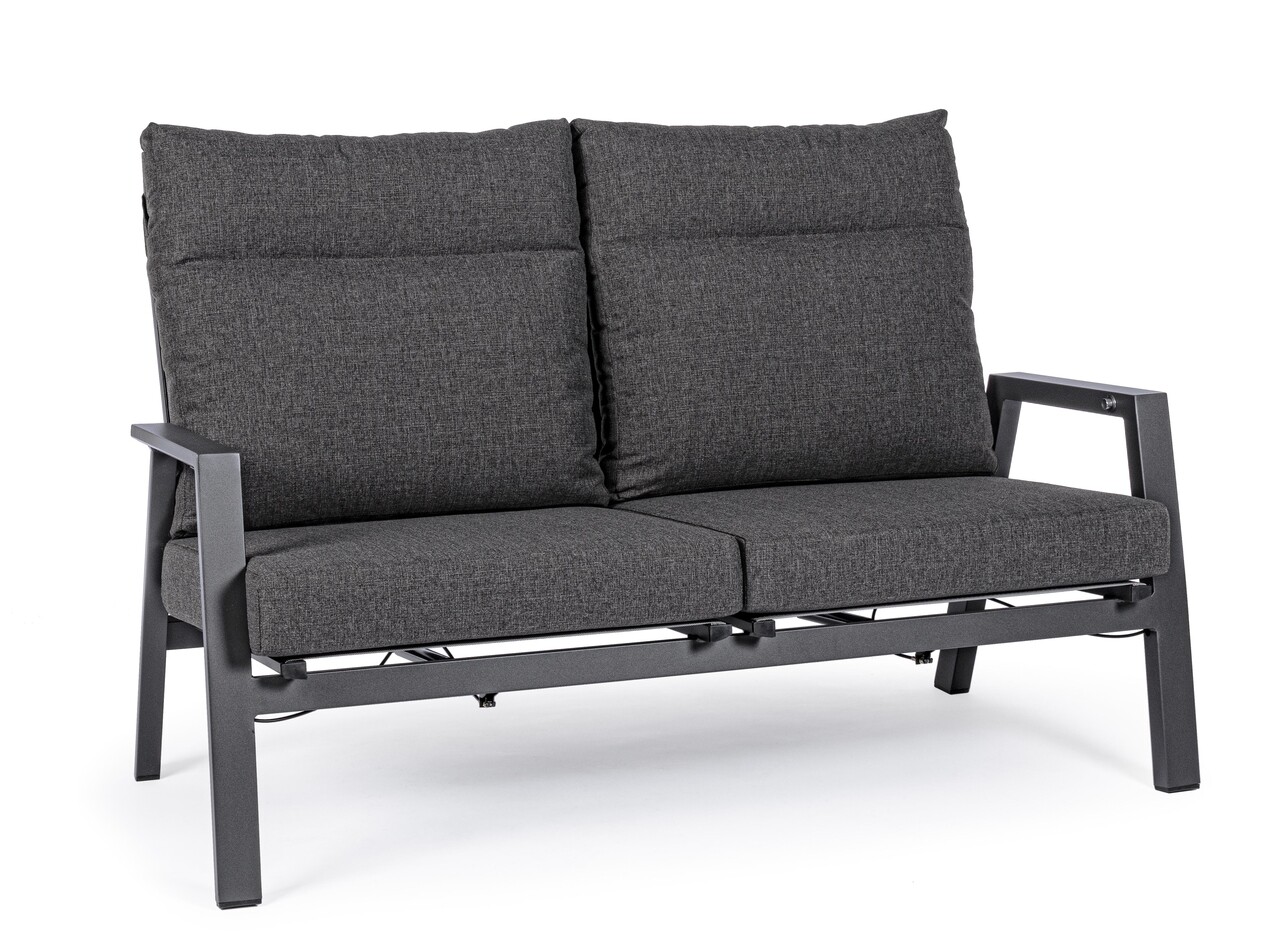 Kledi Kerti kétszemélyes kanapé, Bizzotto, 152 x 81 x 98 cm, állítható hátrész, alumínium/textil 1x1, szénszín