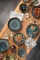 4 részes asztali szett, mint a Villeroy & Boch, kézműves szellő, prémium porcelán, szürke / kék