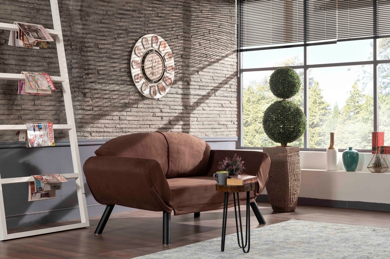 Genzo Kihúzható kanapé, Futon, 2 személyes, 177x81x87 cm, fém, barna
