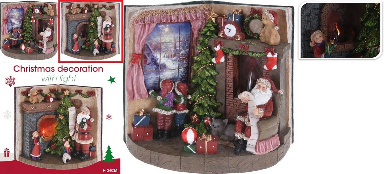 Book w Santa standing Fénydekoráció, 30.5x19x24.5 cm, poliszton, színes