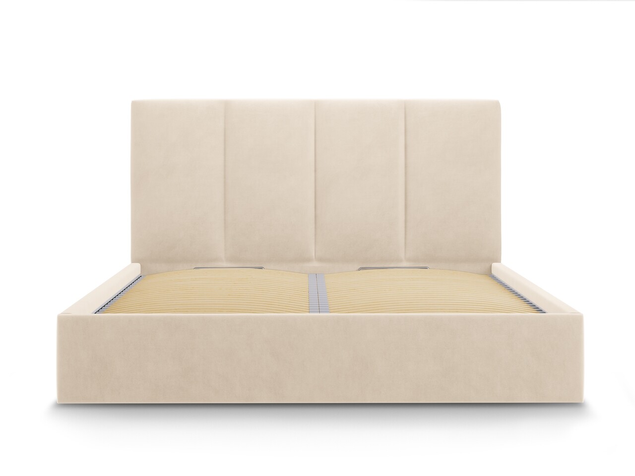 Mazzini Sofas Kárpitozott ágy összecsukható ágyráccsal és Tárolóládával, 208x150x104 Cm, Bársony, Bézs