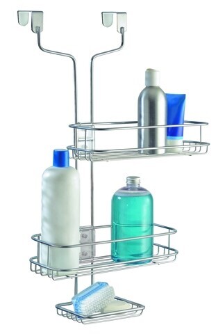 Organizator suspendat pentru cabina de dus Linea, iDesign, ajustabil, 26.5x16.5x54 cm, otel, argintiu