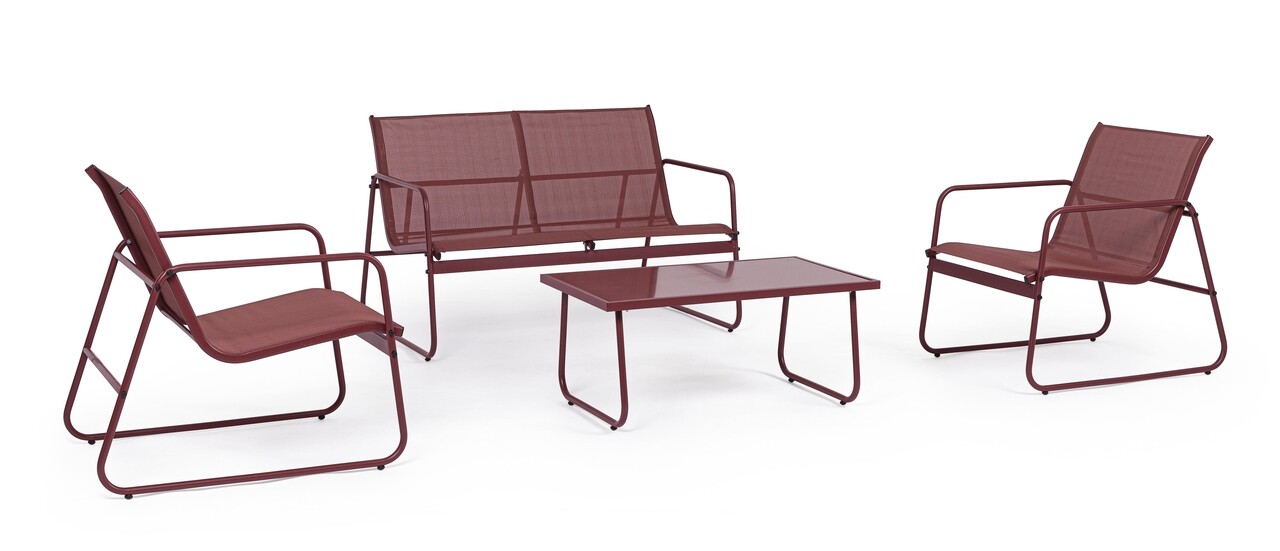 Markus 4 darabos Kerti/terasz bútor szett, Bizzotto, acél/textilén 2x1, piros