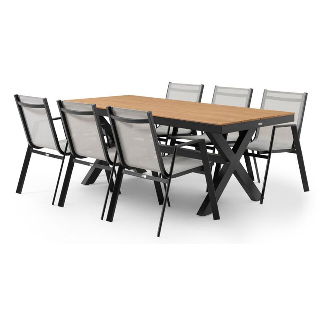 Maison bahia/baria asztal 6 db székkel, alumínnium, fekete/természetes/szürke
