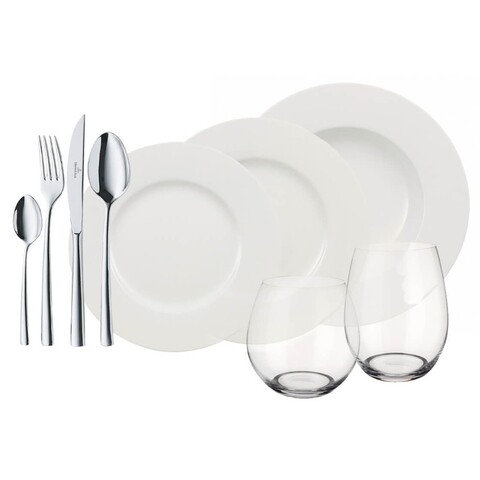 Asztali készlet 36 db, Villeroy & Boch, Wonderful World 4 Friends, porcelán, kristályüveg, rozsdamentes acél