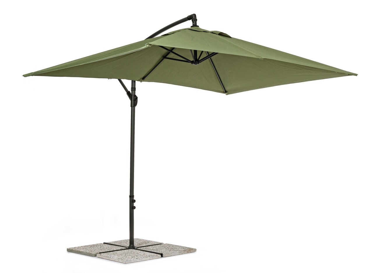 Texas terasz/kerti napernyő, bizzotto, 300 x 200 x 260 cm, oszlop 48 mm, 360° forgó oszlop, acél/poliészter, oliva zöld
