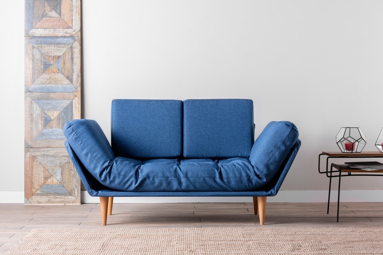 Nina Daybed Kihúzható kanapé, Futon, 3 személyes, 200x70 cm, fém, világoskék