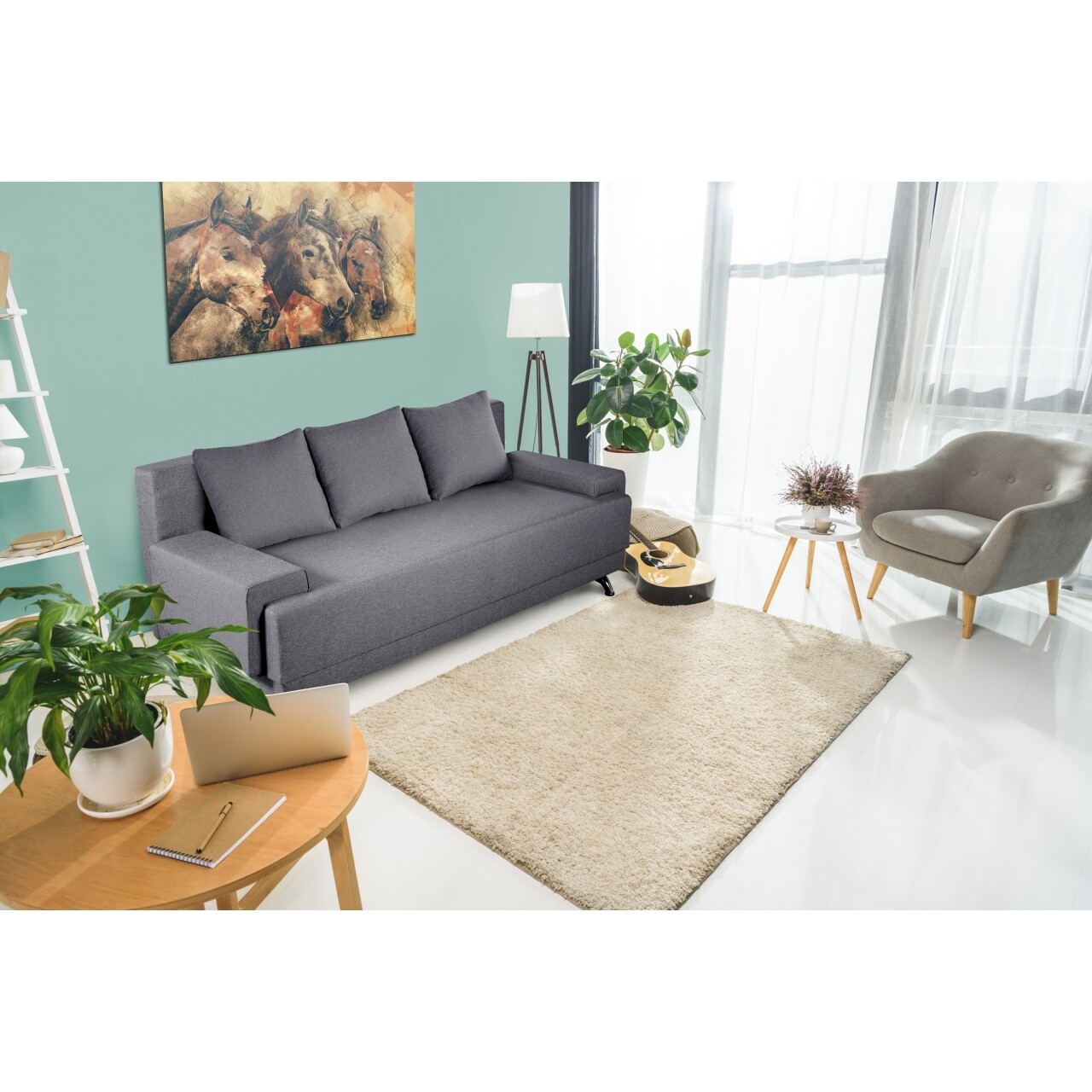 Roma Bedora Kihúzható kanapé, szürke 205x90x86 cm + tárolóládával
