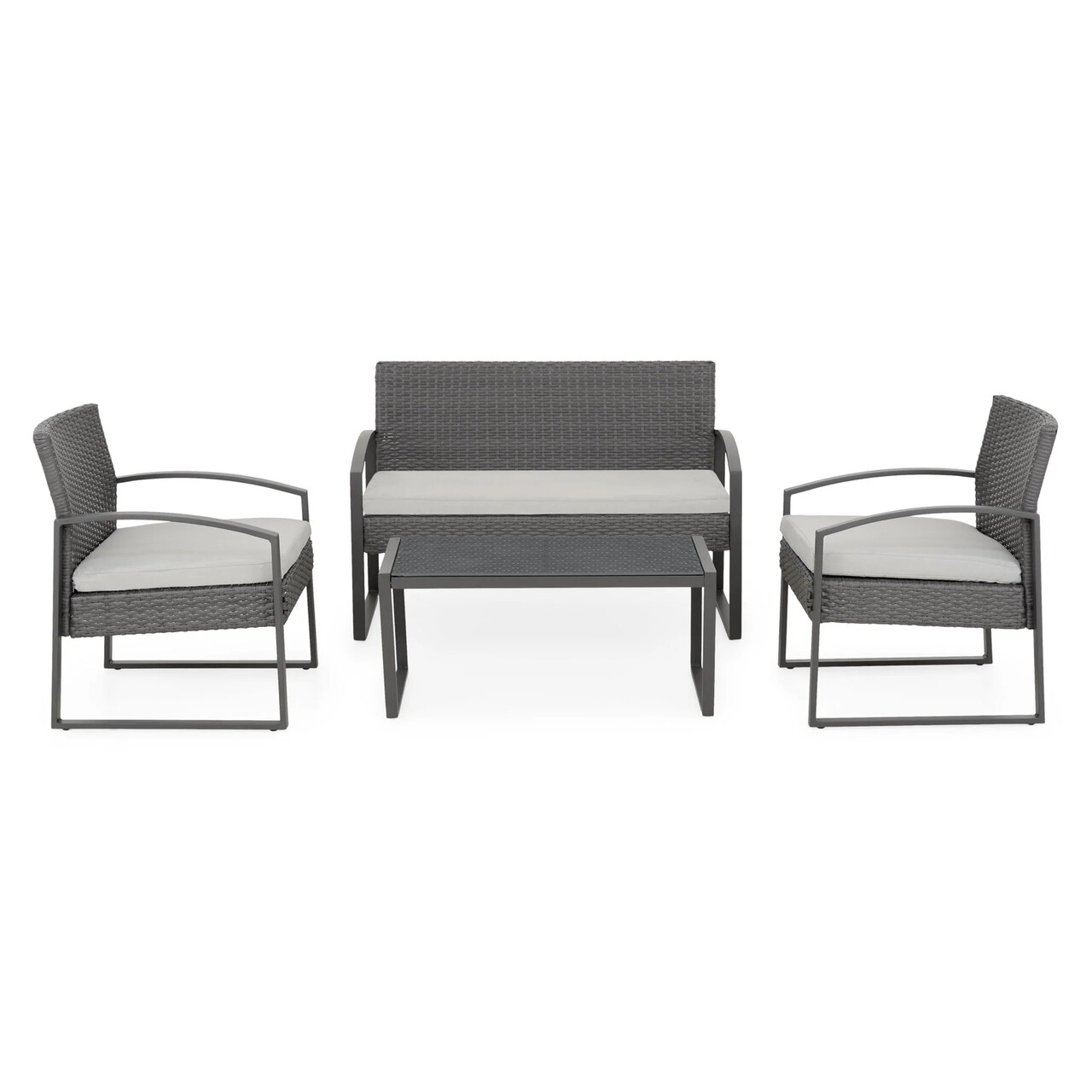 Maison Breda Kétszemélyes kanapé, 2 fotel és asztalka, acél, szürke/krémszín