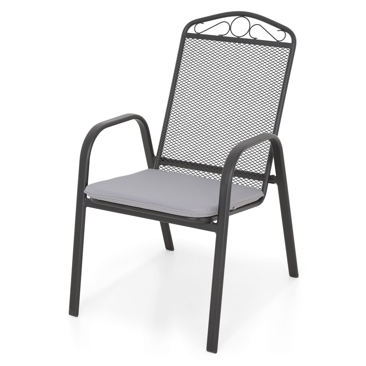 Berlin Egymásra helyezhető magas háttámlás szék, L.56.5 l.44.5 H.97 cm, acél, fekete/szürke