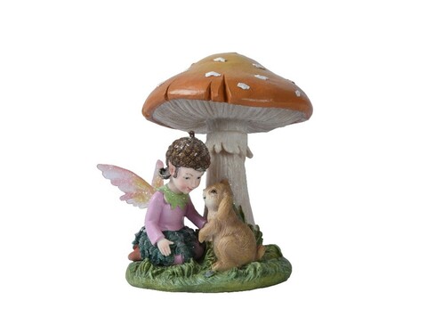 Girl and bunny under mushroom Dekoráció, Decoris, 14.5x12.5x15 cm, poligyanta, színes