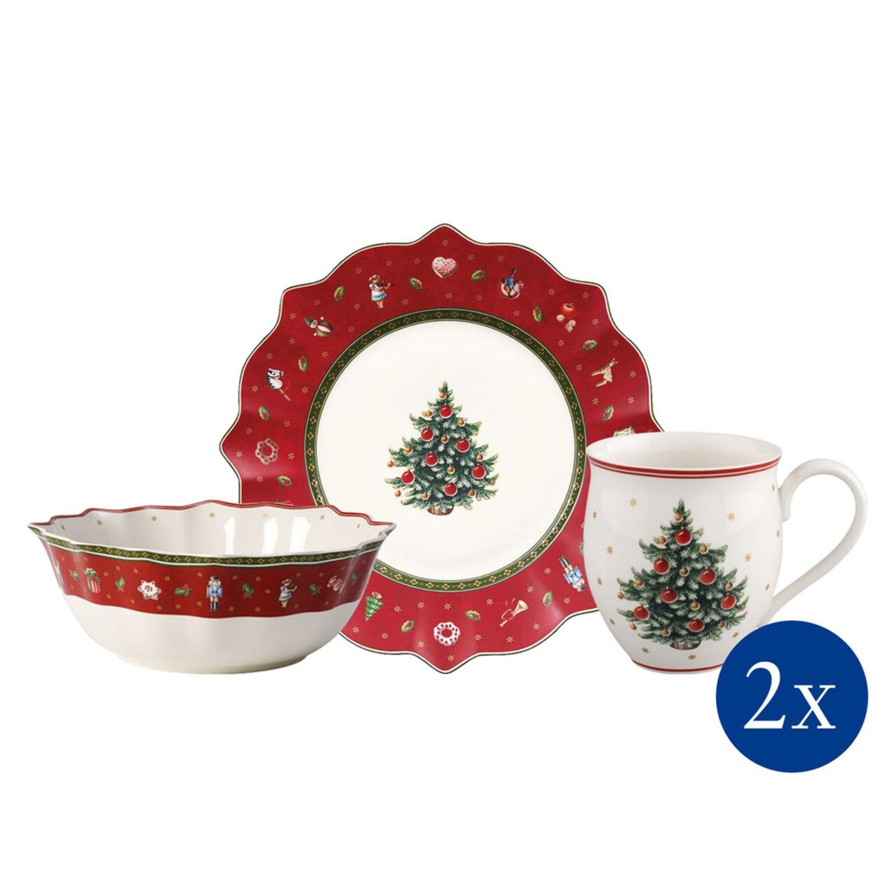 Piros-fehér porcelán karácsonyi étkészlet 6 db-os - Villeroy & Boch