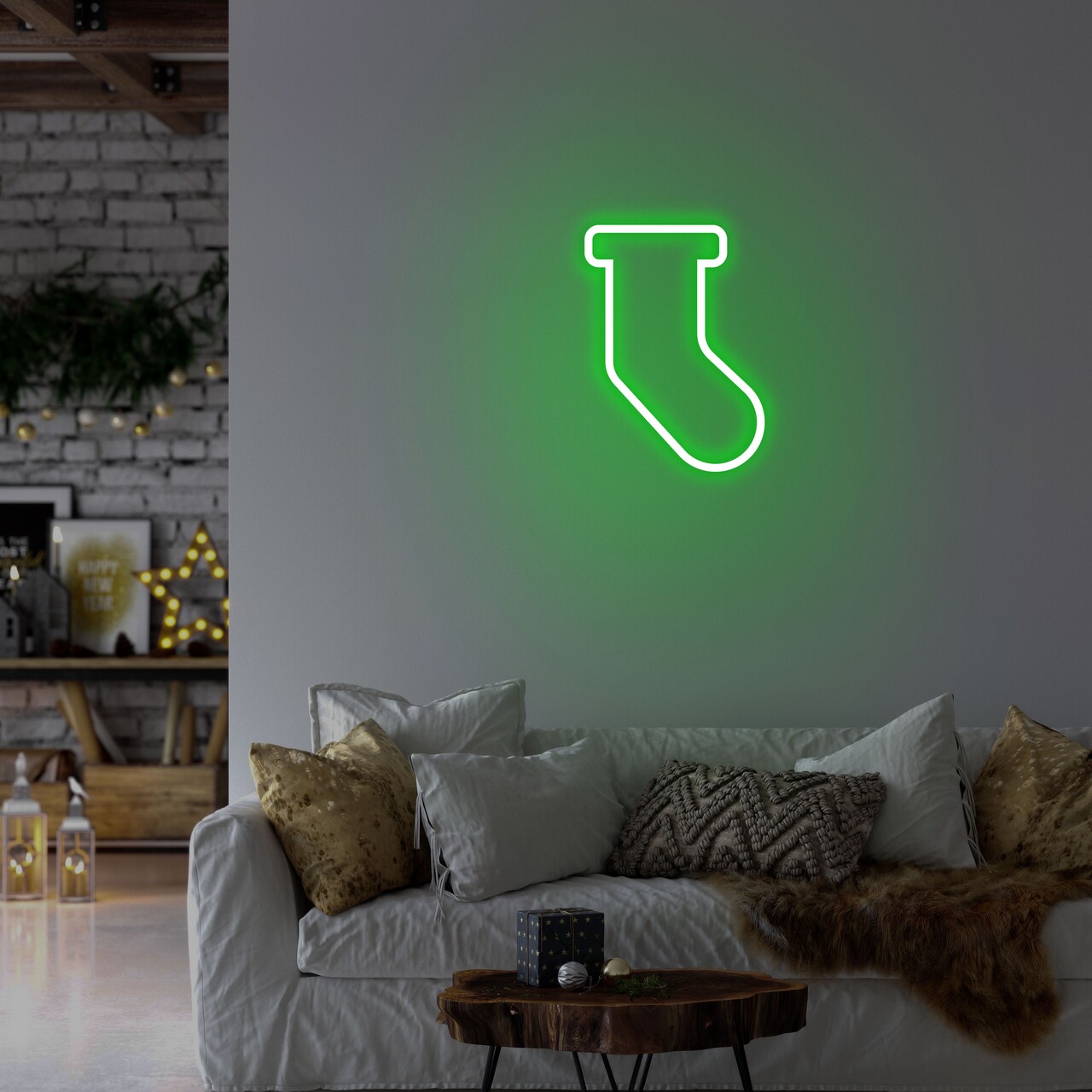 Socks Fali lámpa, Neon Graph, 18x24x2 cm, zöld
