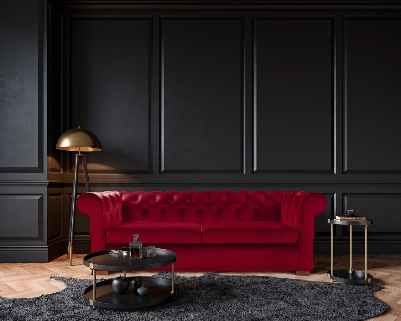 Bedora oxford chesterfield kihúzható kanapé, 88x216x75 cm, 3 személyes, piros