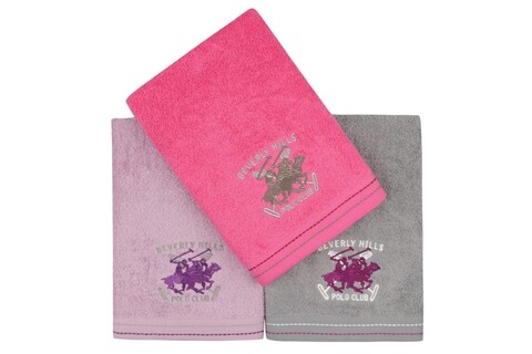 Beverly Hills Polo Club 3 db Kéztörlő, 401, 50x90 cm, 100% pamut, ciklámen/lila/szürke