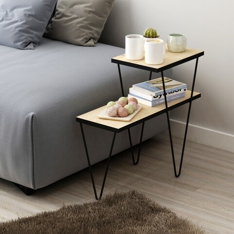 FLY170109 Kávézóasztal, Gauge Concept, 60x25x55 cm, természetes/fekete
